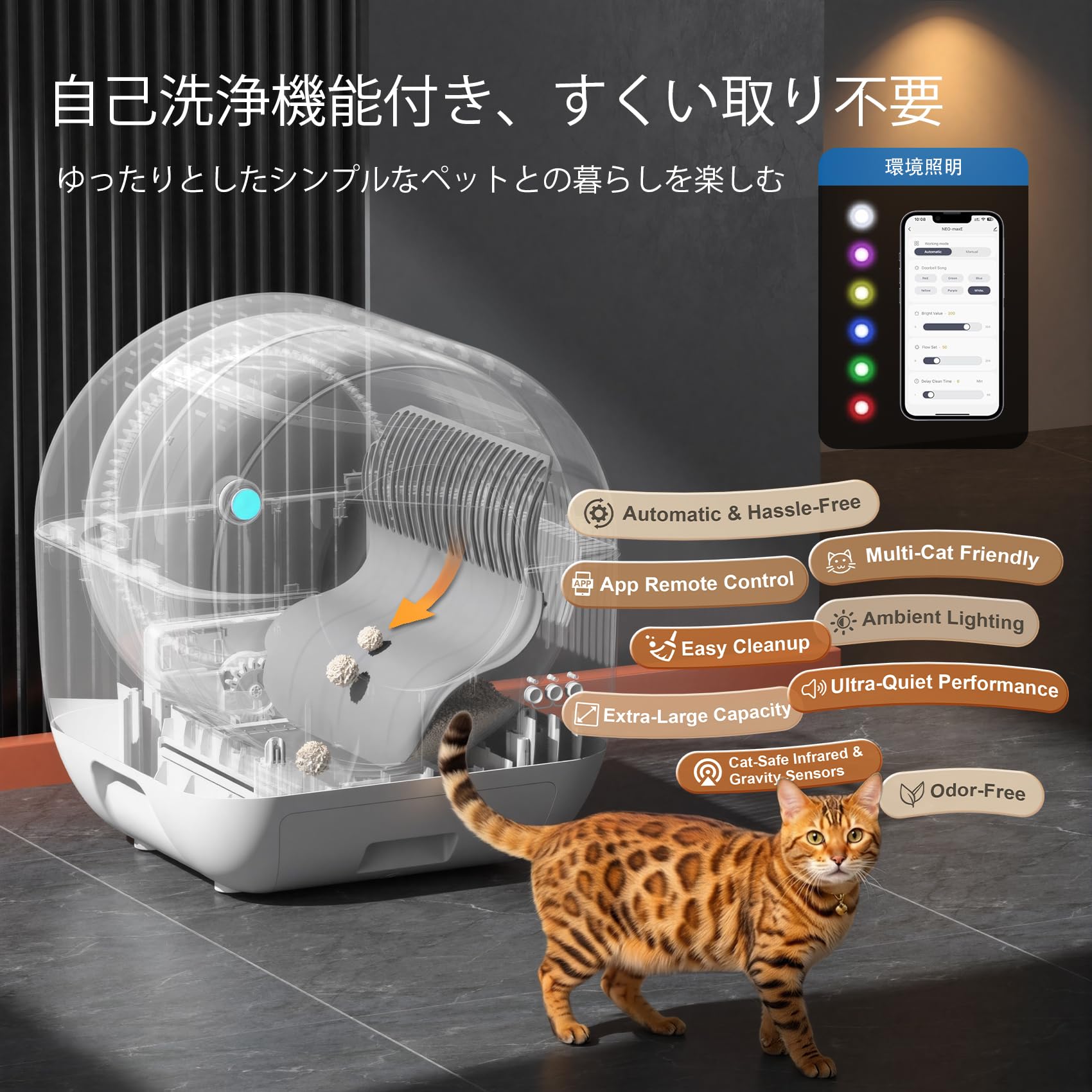 Amazon | 全自動猫トイレ 猫自動トイレ 猫トイレ 自動 with APP連携